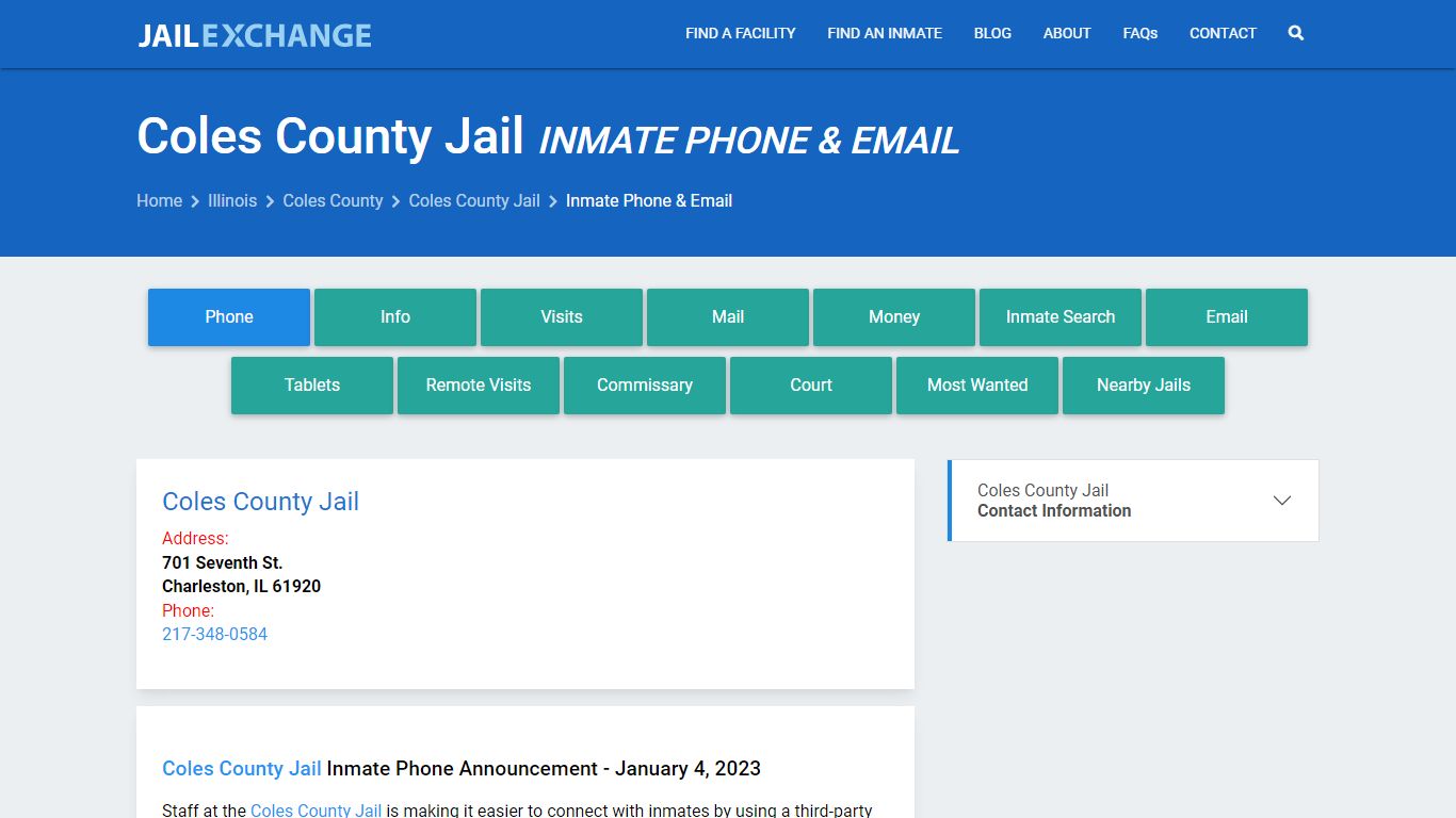 Inmate Phone - Coles County Jail, IL - Jail Exchange